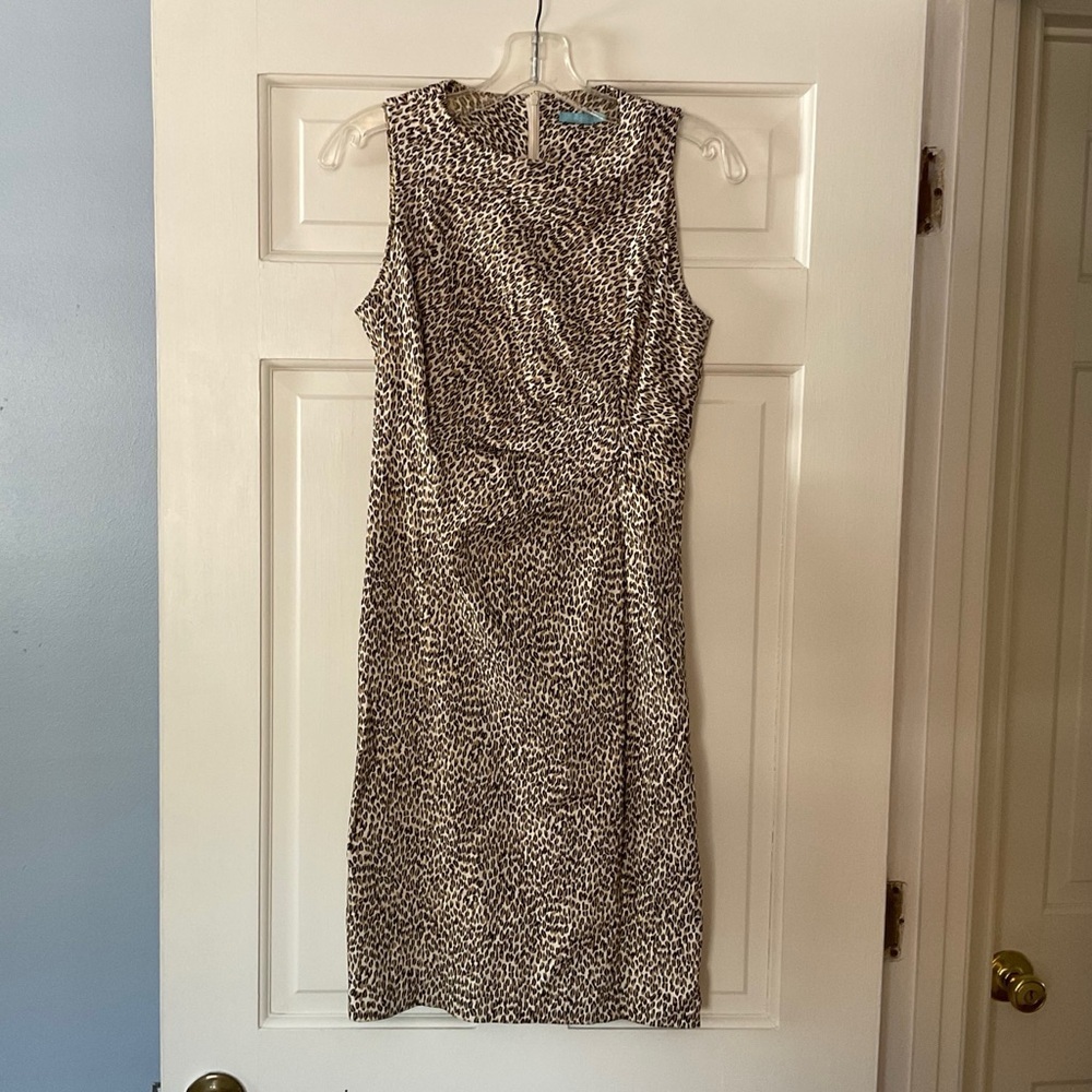 J. McLaughlin Anne Dress‎ Animal Print Sheath Ruched Sleeveless 2 Office Work